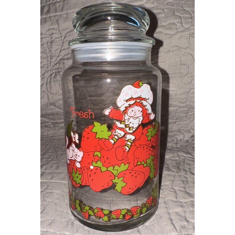 VTG Strawberry Shortcake Custard Glass Canister Jar Lid 1981 26 oz 7” MCMLXXX